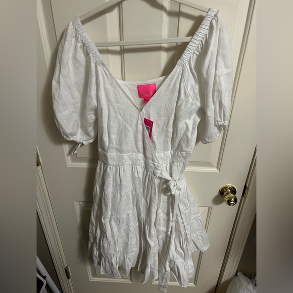 Lilly Pulitzer Iralee Short Sleeve White Wrap Linen Fit & Flare Dress Sz 10 NWT - Picture 3 of 7